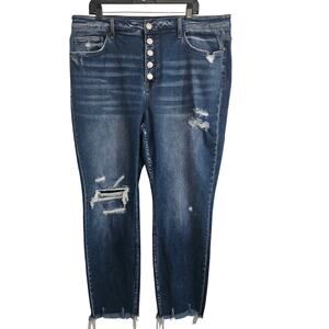 Vervet NWT Blue Denim Jean 20‎ Skinny Distressed Button-Fly Casual Festival Crop